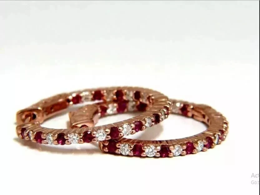 2Ct Round Cut Lab-Created Red Ruby Inside Out Hoop Earring 14K Rose Gold Plated - Image 4 of 4