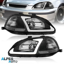 2pcs Led Drl Black Housing Headlights Front Lamps For 1996 1997 1998 Honda Civic