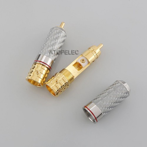 1 pair VIBORG Carbon Fiber Gold/Rhodium Plated Pure Copper RCA Male Plug VR108 - Picture 3 of 4