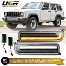 Turn Signal Light Sequential LED BLACK Housing Set L+R For 97-01 Jeep Cherokee