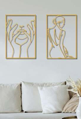 Gold Metal Wall Decor, 2 Pack Modern Abstract Female Body Single Line Wall Art