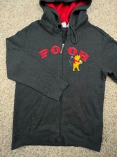 Disney Winnie the Pooh Full Zip Hoodie Sweatshirt XL Pouch Gray Embroidered