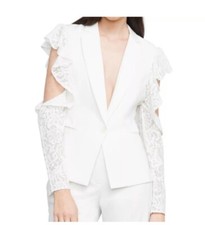 BCBG MAXAZRIA Size Xs OFF WHITE ABEL COULD-SHOULDER LACE BLAZER Jacket