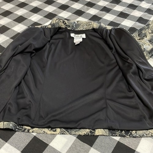 Joseph Ribkoff Blouse Veston Jacket 8 Sequins Shoulder Pads Full Zip Black Cream - Picture 5 of 9