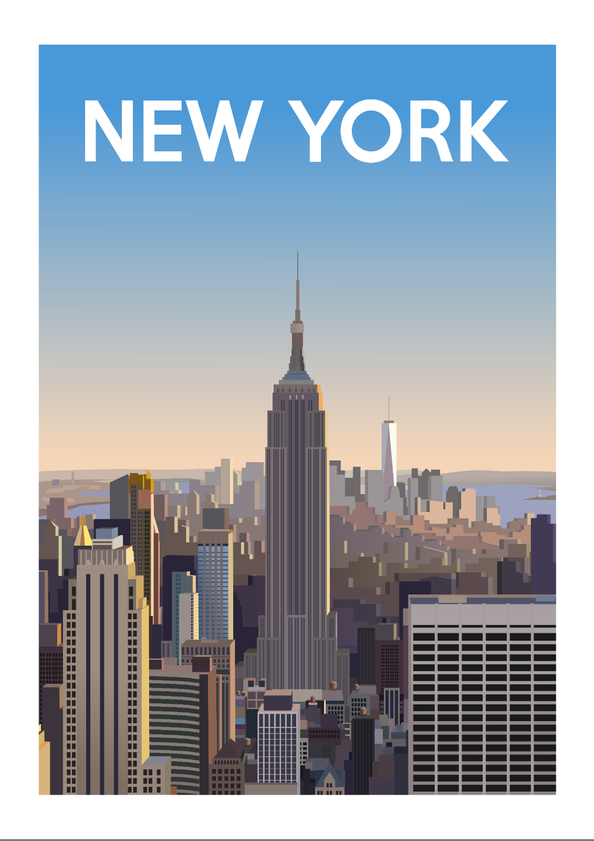 POSTER - NEW YORK - (A4 A3 A2 Sizes) - Art Deco Retro Travel