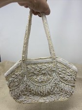 Vintage White Sequenced Evening Purse Hand Made in the Crown Colony of Hong Kong
