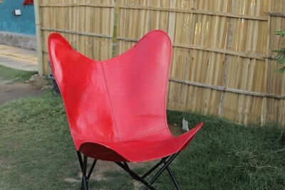 Red leather butterfly chair Leather accent BKF living room Folding chair