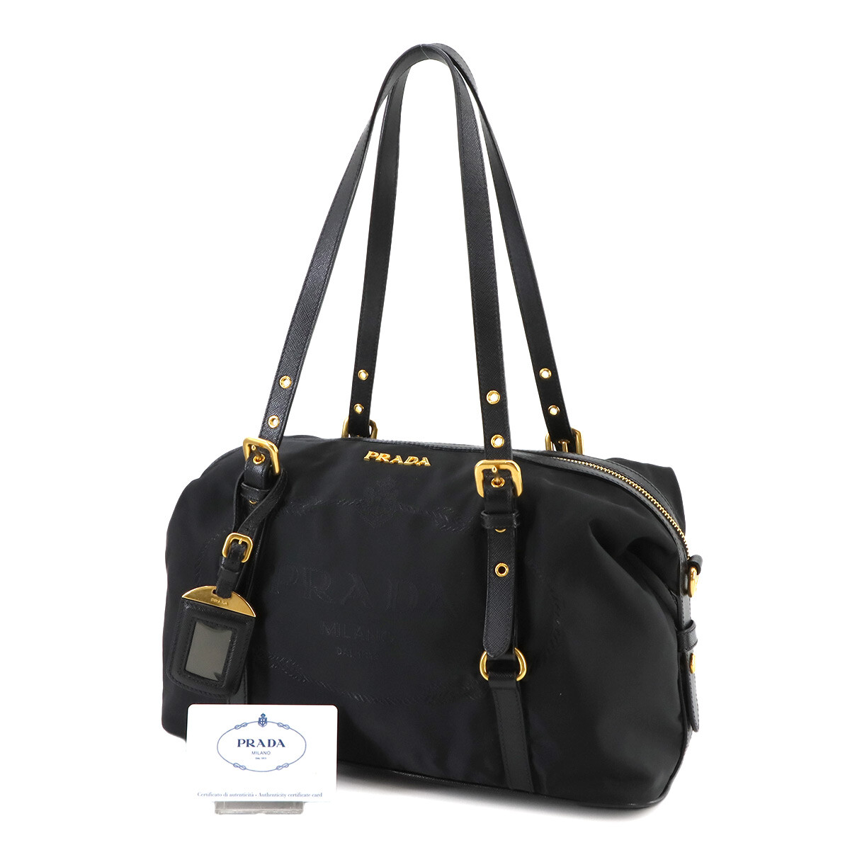 PRADA 2WAY ハンドバッグ 1BA896 SAFFIANO PRADA Hand Bag Nylon Saffiano Leather Nero Black BL0600