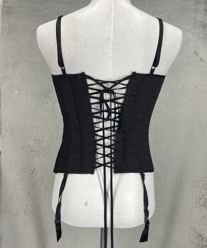Y2K Corset Top Lg Black Babydoll Sparkle Lace Garter Feminine Gothic SteamPunk - Picture 4 of 12