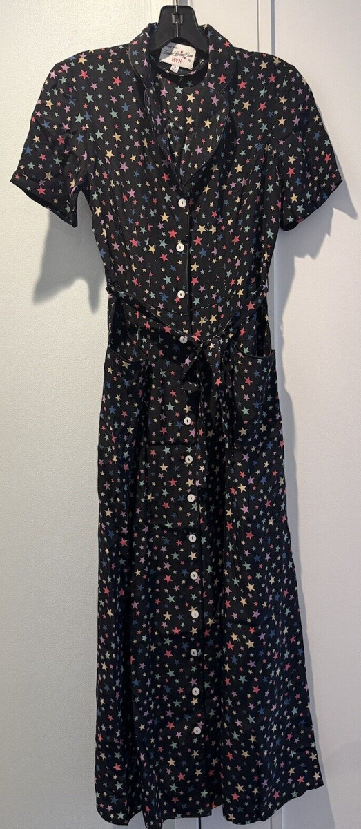 HVN TENDER LOVING CARE-MARIA LONG SILK SHIRT DRESS-STAR PRINT-SIZE:0-MINT  COND! | eBay