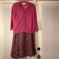 Womens Pink Purple Tweed Dress Cardigan Sweater Set Size 12