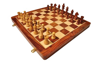 Handmade Magnetic Wooden Chess Board & Chessmen Set with Extra Queens 16 x 16''