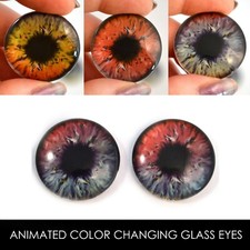 30mm Bold Color Changing Glass Eyes Animated Holographic Cab Pair Jewelry Making