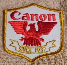 Vintage CANON 3 In. Red White Gold  Iron On Embroidery  Patch
