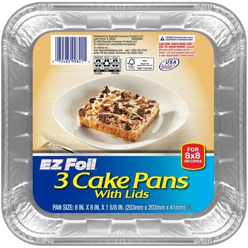 EZ Folie Kuchenformen mit Deckel, 8x8 Zoll, 3 Stück