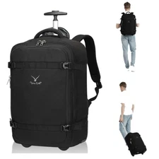 Hynes Eagle Rolling Wheeled Backpack Carry-On Softside Air Travel Luggage 42L