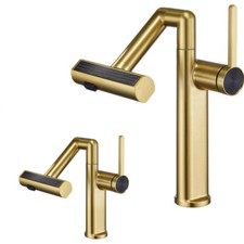 Mechanical Universal Telescopic Rainfall Basin Sink Fuacet Tap Brushed Gold
