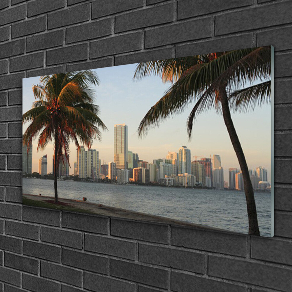 Image sur verre Tulup Paumes Ville évadez votre salon avec ce tableau 100x50