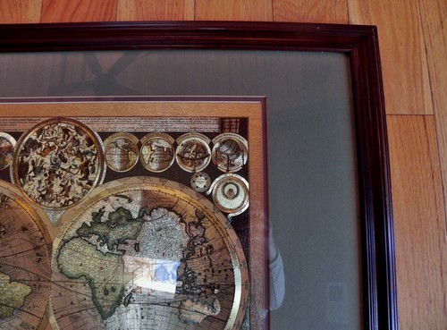 World Map Adam Zurner Pieter Schenk Latin Planisphaerium Terrestre Gold Foil - Picture 2 of 7