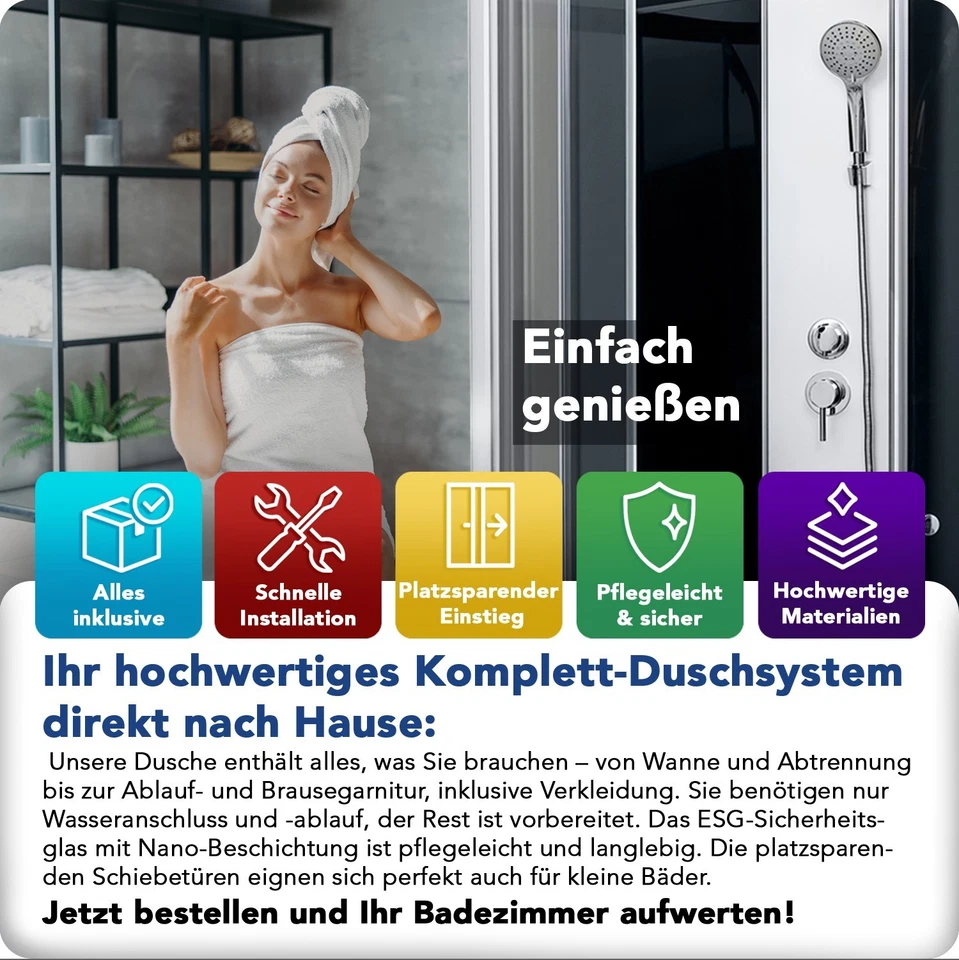 Komplettdusche Eckeinstieg, Duschkabine, Fertigdusche 80x80 / 90x90 /  100x100 - Bild 3 von 4