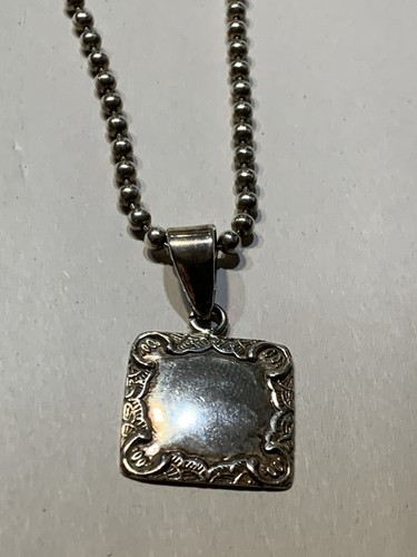 Vtg 90s Mexican Sterling Silver Square Pendent On Ballbead Chain18”L 17.3gr - Picture 3 of 8