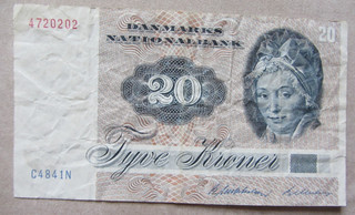 Dänemark 20 Kroner Pauline Tutein Banknote 1972 Haussperlingspaar