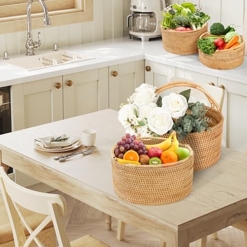 11"×11"×5" Rattan Picnic Basket with Handles, Large Round Gift Basket, Hand - Picture 2 of 6