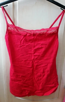 M&S red strappy vest with lace trim - size 10, see Description - Image 1 of 4
