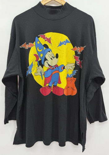Vintage 90s Disney Mens Mickey Unlimited Halloween Shirt 2X  Sorcerer Bats Moon