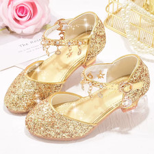 Heeled Dancing Shoes Due to Gold for Girls Glitter Shoes Heels Girls Princess Fl