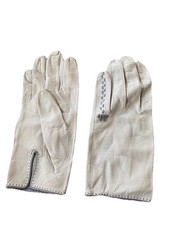 Vintage Kid Leather White Cream Grey Bowtie Wrist Length Gloves Size 6