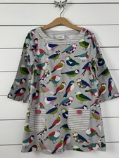 Girls MINI BODEN Sz 9 10y Tunic Swing Top Bird Print Pockets Stripes 3/4 sleeve