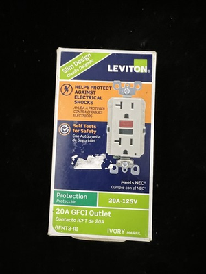 #ad Leviton GFNT2 RI Ivory Thermoplastic 20A 125V 2 Pole 3 Wire Duplex GFCI Outlet $18.00