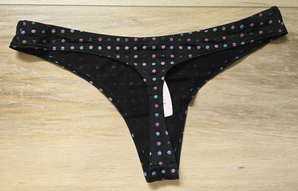 NWT Vintage Victoria's Secret Black Multi Polka-Dot Smooth Thong Panties S - Image 2 of 3