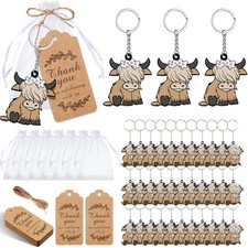 36 Sets Highland Cow Party Favors Baby Shower Keychains with Organza Bags Tha...