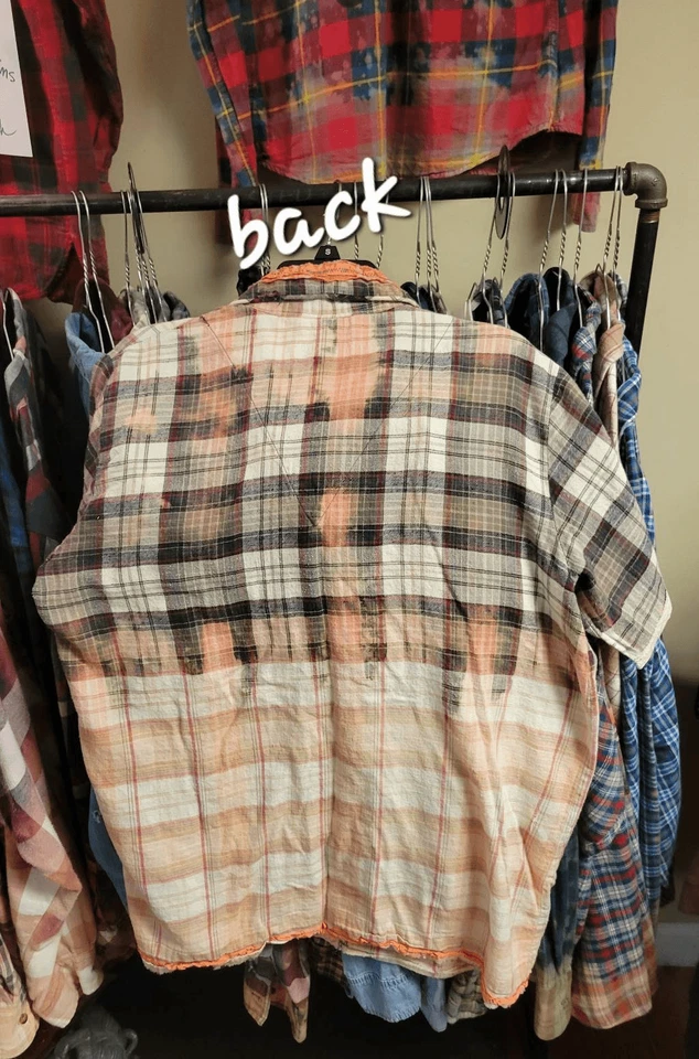 Flannel distressed shirt upcycled patchwork boho Hippie Reworked small repurpose - Image 3 of 4