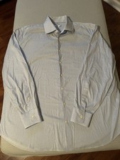 Peter Millar Men's White Blue Geometric Cotton Dress Shirt XL