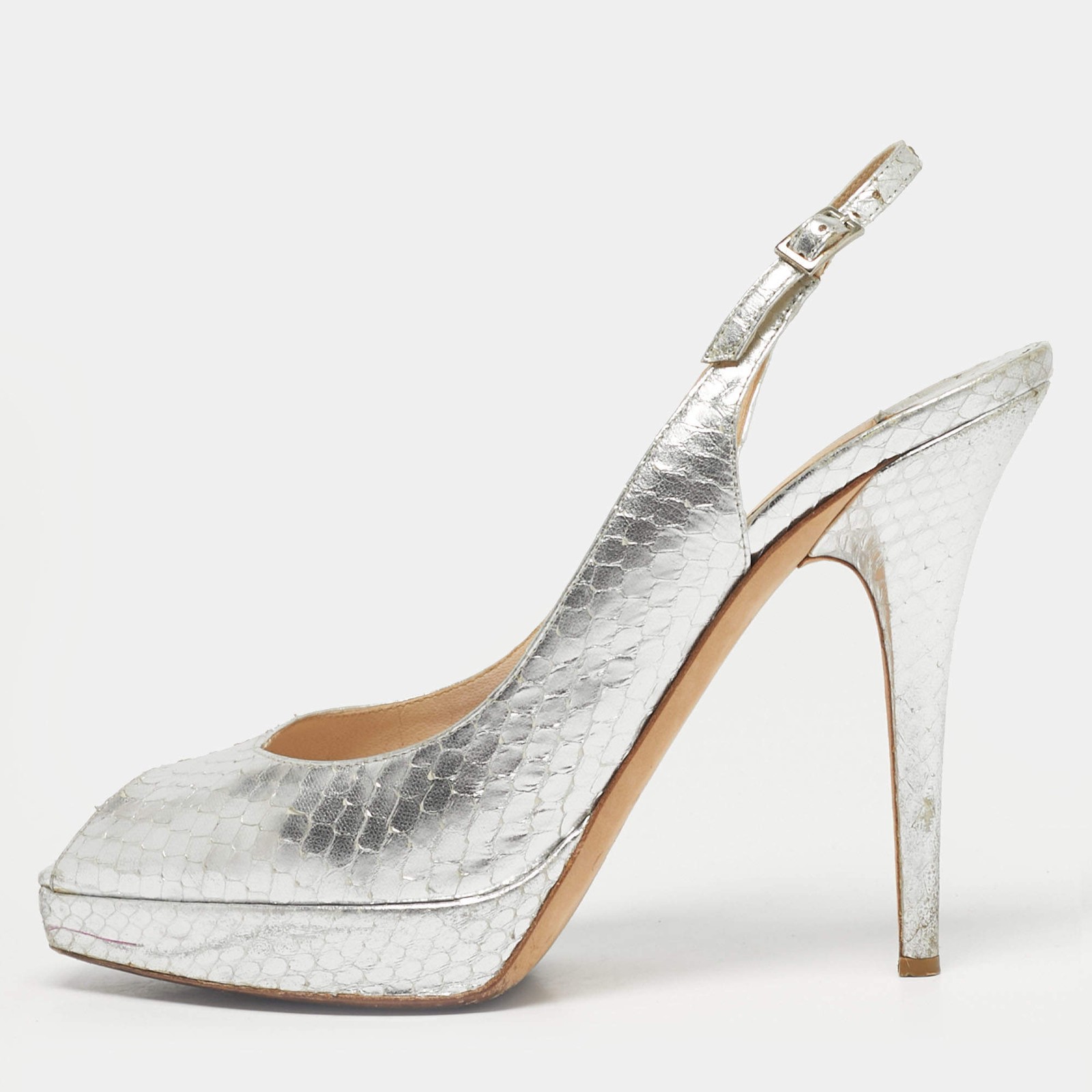 Jimmy Choo Silver Python Embossed Leather Nova Pe… - image 1
