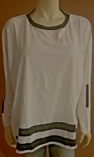 NWOT PLANET Lauren G Grossman O/S White/Black Round Neck  Pima Cotton Top