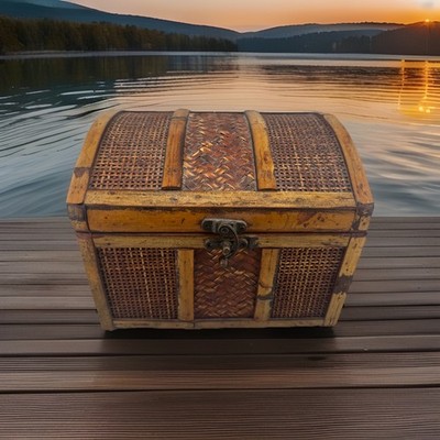 Vintage Woven Treasure Chest Box Decorative Trinket Storage Holder Rustic Brown