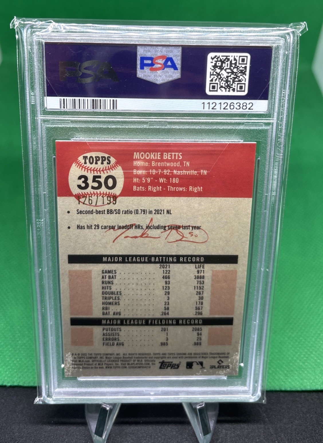 2022 Topps Platinum Anniversary #350 Mookie Betts Mini 💎 Ref. PSA 10 *POP 5 🔥 view 2