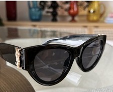 Yves Saint Laurent Black Sunglasses Gold YSL Logo Wide Arm 145 Pre-2012 M94