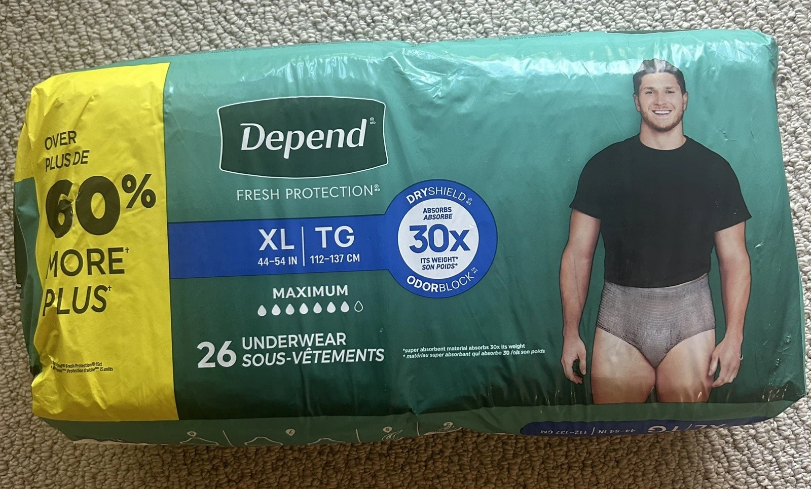(2)Depend Fresh Protection XL Maximum Absorbency Underwear Men Gray 26 Count