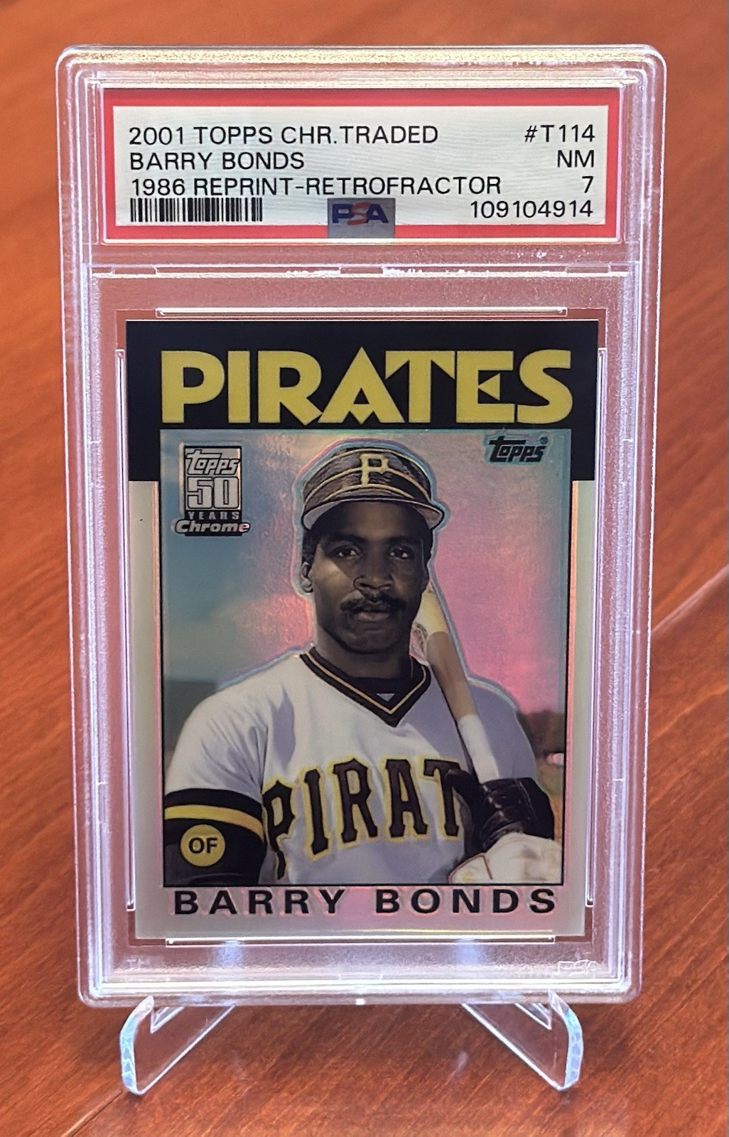 2001 Topps Chrome Traded Barry Bonds 1986 Reprint Retrofractor PSA 7 (POP 3) view 2