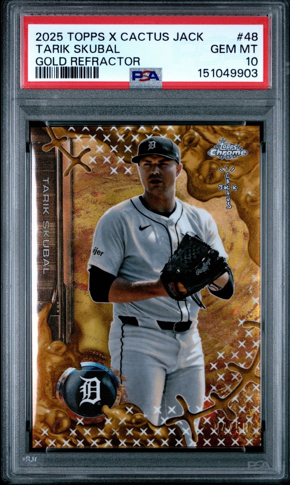 2025 Topps Chrome X Cactus Jack Tarik Skubal Gold Refractor /50 #48 PSA 10 Gem