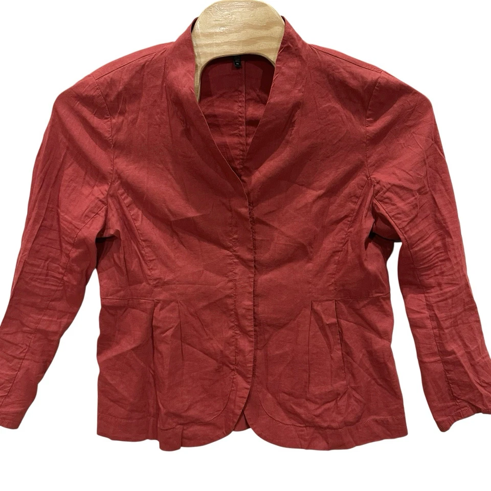 Eileen Fisher Women's XL Linen Viscose Red Stretch Zip Up Jacket V-Neck - Image 2 of 4