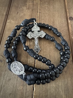 St. Michael Paracord Rosary, Black Beads Rosary-Handmade