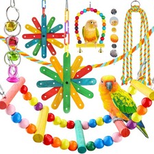 QUOZUO 8 pcs Bird Toys for Parakeets with Colorful Ladder Hammock Bird Cage A...