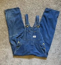 Vintage Mens 10 Ounce Denim Bib Overalls Red White Blue Carpenter No Size Tag