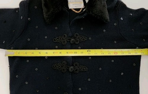 Vintage Gr. M Marisa Christina schwarz Pailletten Kunstfell Strickjacke Pullover - Bild 7 von 10